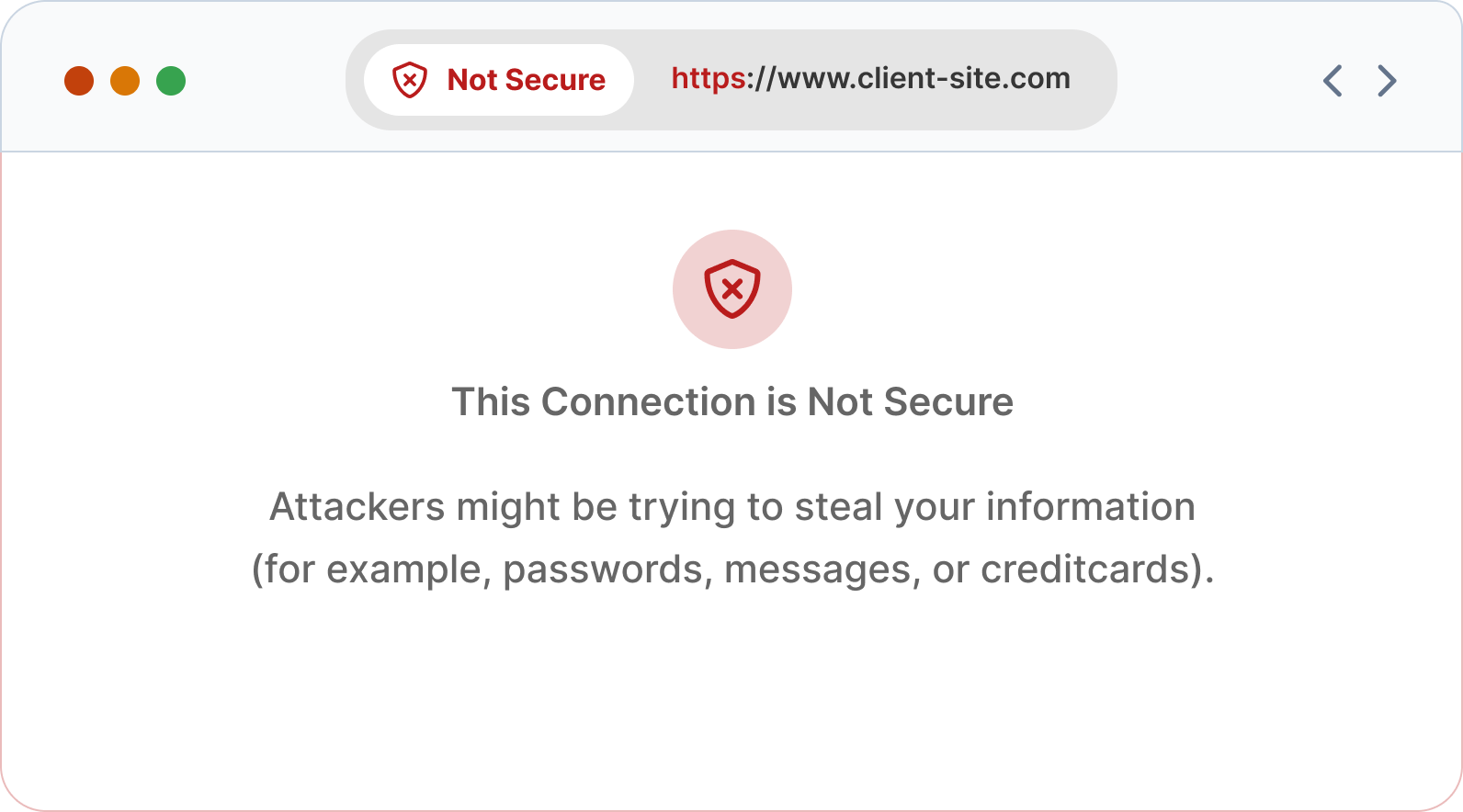 Browser SSL certificate warning screen